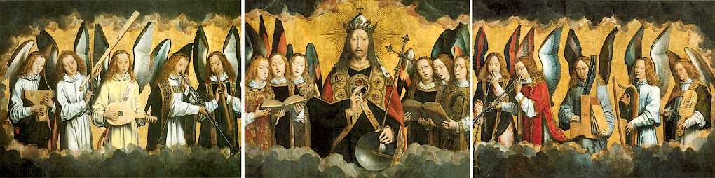 Ein Bild musizierender Engel auf dem Altarbild aus dem spanischen Kloster Santa Maria la Real
